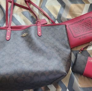 Coach Reversible Tote and matching wristlet wallet
